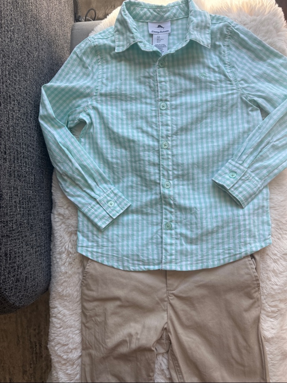 Tommy Bahama 5/6 mint Green Gingham Button-Up Shirt